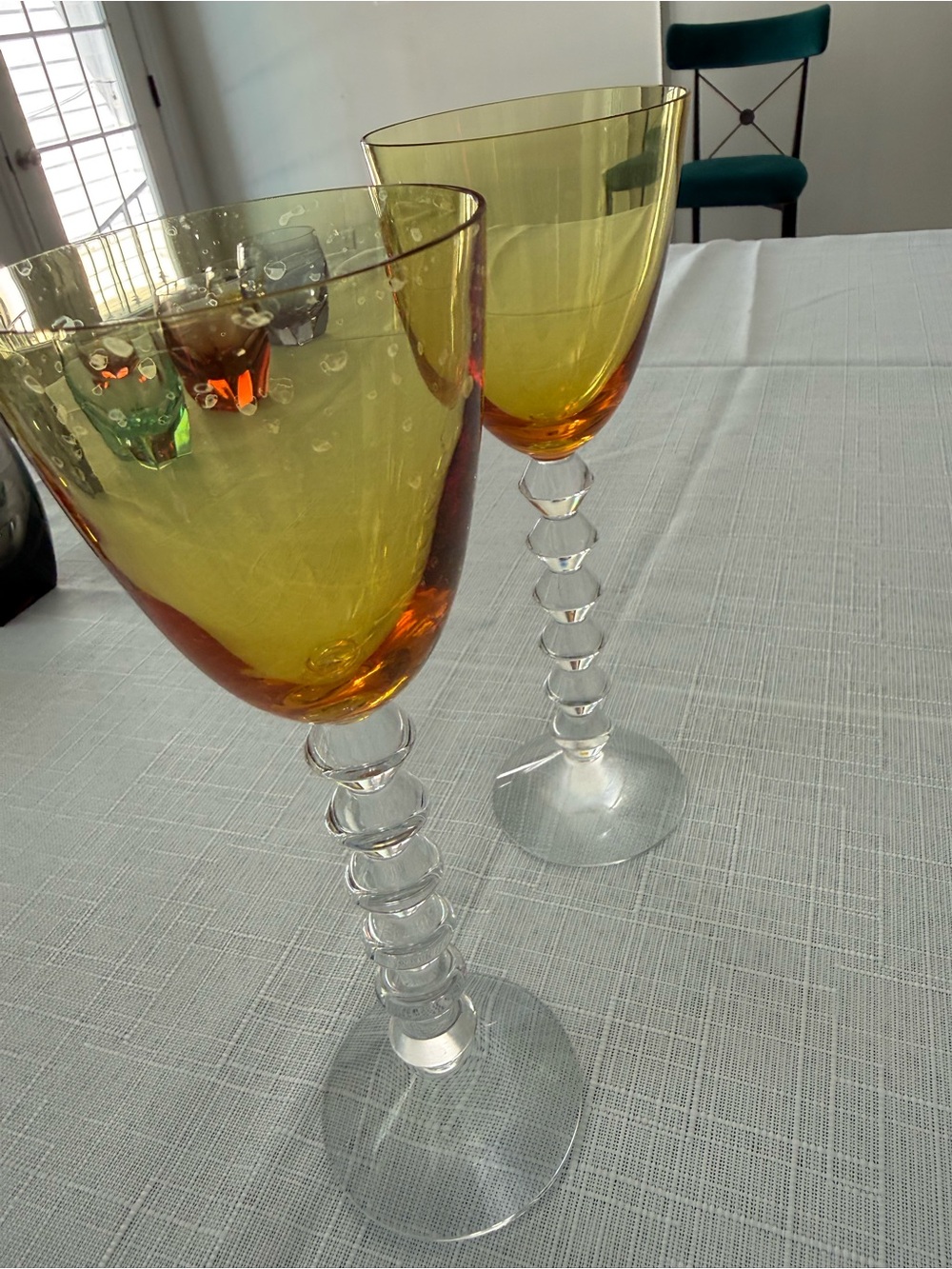 AUTHENTIC BACCARAT VEGA YELLOW / AMBER WINE GLASSES – SET OF 2